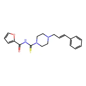 N-[4-[(E)-3-phenylprop-2-enyl]piperazine-1-carbothioyl]furan-2-carboxamide structure