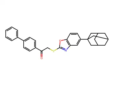 2-[[5-(1-Adamantyl)-1,3-benzoxazol-2-yl]sulfanyl]-1-(4-phenylphenyl)ethanone structure