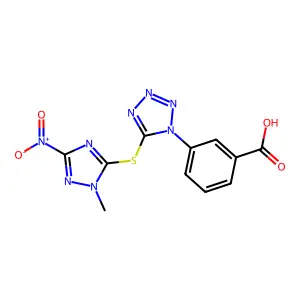 3-[5-[(2-methyl-5-nitro-1,2,4-triazol-3-yl)sulfanyl]tetrazol-1-yl]benzoic Acid structure