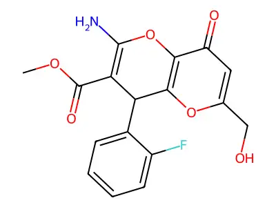methyl 2-amino-4-(2-fluorophenyl)-6-(hydroxymethyl)-8-oxo-4,8-dihydropyrano[3,2-b]pyran-3-carboxylate structure