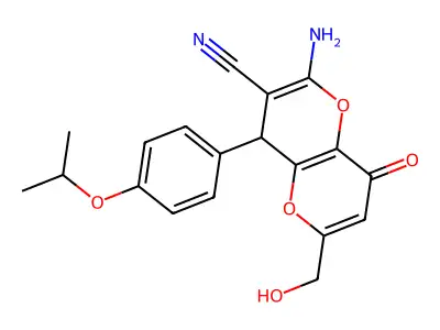 2-amino-6-(hydroxymethyl)-4-(4-isopropoxyphenyl)-8-oxo-4,8-dihydropyrano[3,2-b]pyran-3-carbonitrile structure