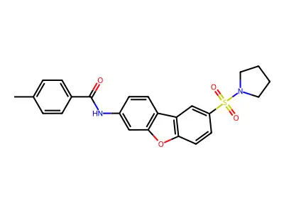4-methyl-N-(8-pyrrolidin-1-ylsulfonyldibenzofuran-3-yl)benzamide structure
