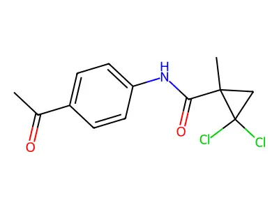 N-(4-acetylphenyl)-2,2-dichloro-1-methylcyclopropanecarboxamide structure