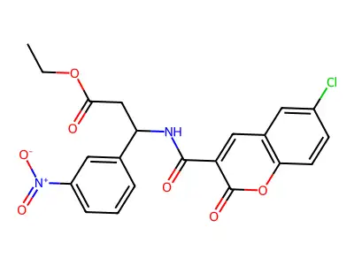 Ethyl 3-[(6-chloro-2-oxochromene-3-carbonyl)amino]-3-(3-nitrophenyl)propanoate structure