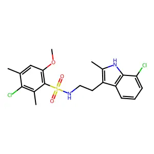 3-chloro-N-[2-(7-chloro-2-methyl-1H-indol-3-yl)ethyl]-6-methoxy-2,4-dimethylbenzenesulfonamide structure