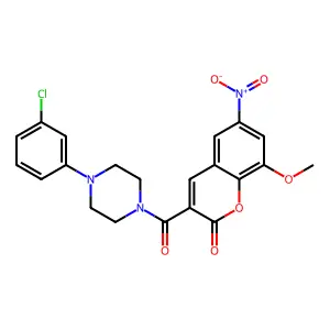 3-[4-(3-chlorophenyl)piperazine-1-carbonyl]-8-methoxy-6-nitro-2H-chromen-2-one structure