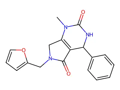 6-(furan-2-ylmethyl)-1-methyl-4-phenyl-3,4,6,7-tetrahydro-1H-pyrrolo[3,4-d]pyrimidine-2,5-dione structure