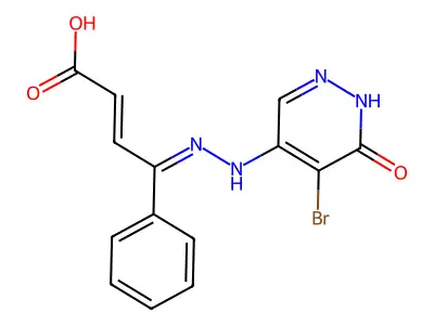 4-[(5-bromo-6-oxo-1H-pyridazin-4-yl)hydrazinylidene]-4-phenylbut-2-enoic acid structure