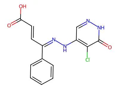 (E,4Z)-4-[(5-chloro-6-oxo-1H-pyridazin-4-yl)hydrazinylidene]-4-phenylbut-2-enoic acid structure
