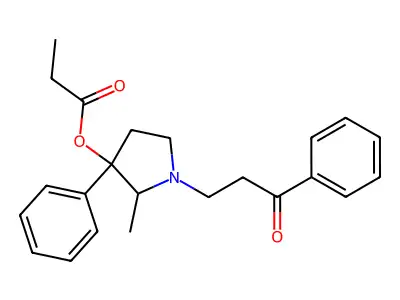2-Methyl-1-(3-oxo-3-phenylpropyl)-3-phenylpyrrolidin-3-yl propanoate structure