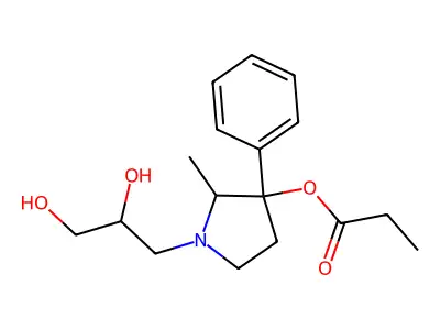 3-Pyrrolidinol, 1-(2,3-dihydroxypropyl)-2-methyl-3-phenyl-, 3-propionate (ester) structure