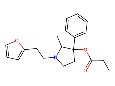 3-Pyrrolidinol, 1-(2-furylethyl)-2-methyl-3-phenyl-, propionate (ester) structure