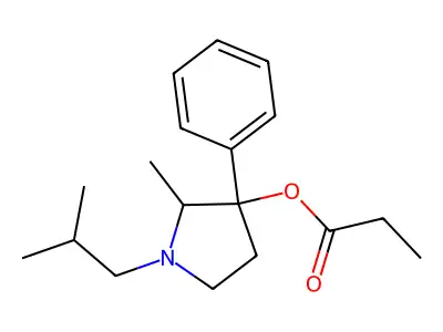 3-Pyrrolidinol, 1-isobutyl-2-methyl-3-phenyl-, propionate (ester) structure