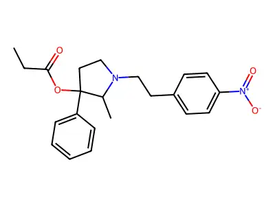3-Pyrrolidinol, 2-methyl-1-(p-nitrophenethyl)-3-phenyl-, propionate (ester) structure