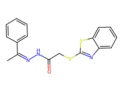 2-(1,3-benzothiazol-2-ylsulfanyl)-N'-[(1E)-1-phenylethylidene]acetohydrazide structure
