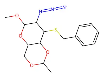 7-azido-8-benzylsulfanyl-6-methoxy-2-methyl-4,4a,6,7,8,8a-hexahydropyrano[3,2-d][1,3]dioxine structure