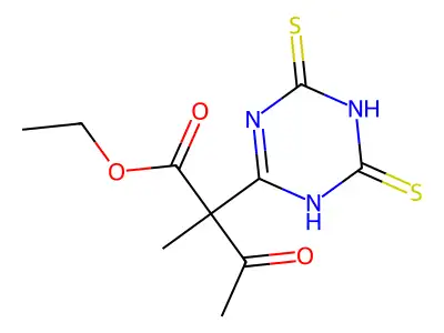 Ethyl 2-(4,6-dimercapto-1,3,5-triazin-2-yl)-2-methyl-3-oxobutanoate structure