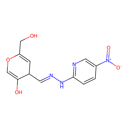 6- -4-[[ hydrazinylidene]methyl]-4H-pyran-3-ol structure