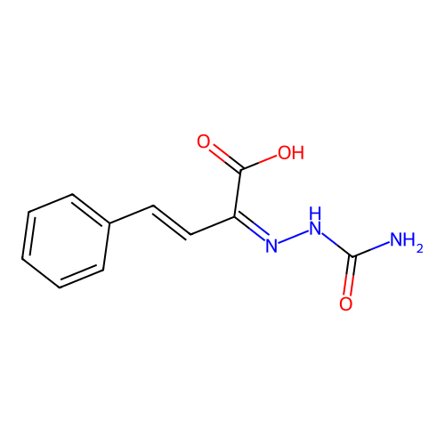 (E,2Z)-2-(carbamoylhydrazinylidene)-4-phenylbut-3-enoic acid structure