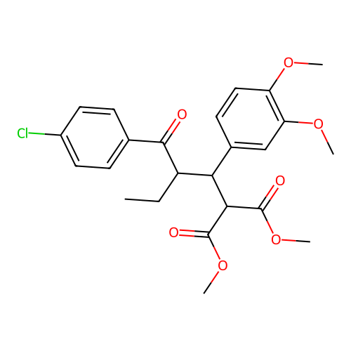 Dimethyl 2-(2-(4-chlorobenzoyl)-1-(3,4-dimethoxyphenyl)butyl)malonate structure