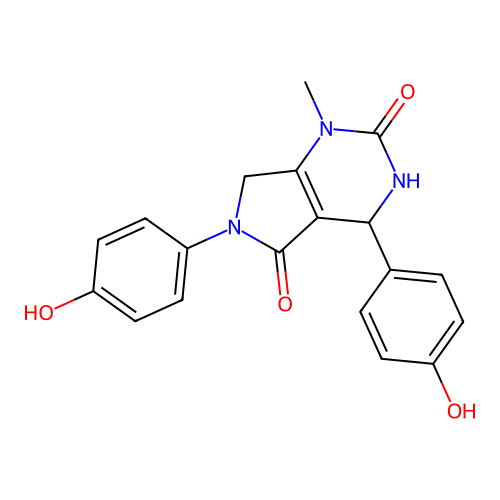 4,6-bis(4-hydroxyphenyl)-1-methyl-3,4,6,7-tetrahydro-1H-pyrrolo[3,4-d]pyrimidine-2,5-dione structure