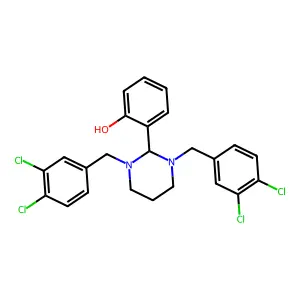 2-{1,3-Bis[(3,4-dichlorophenyl)methyl]hexahydropyrimidin-2-yl}phenol structure