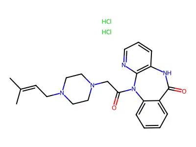 6H-Pyrido(2,3-b)(1,4)benzodiazepin-6-one, 5,11-dihydro-11-((4-(3-methyl-2-butenyl)-1-piperazinyl)acetyl)-, dihydrochloride structure