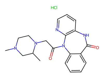 6H-Pyrido(2,3-b)(1,4)benzodiazepin-6-one, 5,11-dihydro-11-((2,4-dimethyl-1-piperazinyl)acetyl)-, monohydrochloride structure