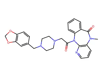 6H-Pyrido(2,3-b)(1,4)benzodiazepin-6-one, 5,11-dihydro-11-((4-(1,3-benzodioxol-5-ylmethyl)-1-piperazinyl)acetyl)-5-methyl- structure