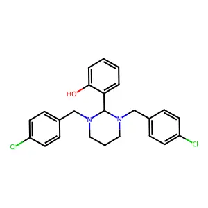 2-[1,3-Bis[(4-chlorophenyl)methyl]-1,3-diazinan-2-yl]phenol structure
