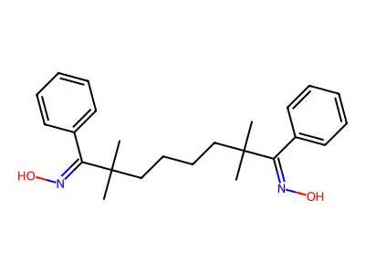 N-(8-hydroxyimino-2,2,7,7-tetramethyl-1,8-diphenyloctylidene)hydroxylamine structure