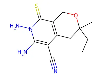 6,7-diamino-3-ethyl-3-methyl-8-thioxo-3,4,7,8-tetrahydro-1H-pyrano[3,4-c]pyridine-5-carbonitrile structure