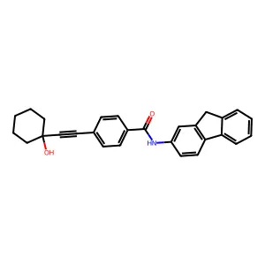 N-(9H-fluoren-2-yl)-4-[2-(1-hydroxycyclohexyl)ethynyl]benzamide structure