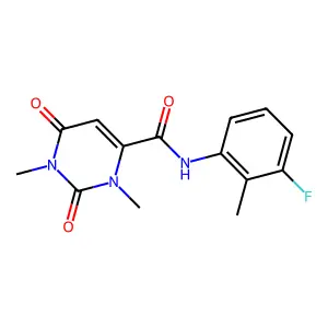 N-(3-fluoro-2-methylphenyl)-1,3-dimethyl-2,6-dioxopyrimidine-4-carboxamide structure