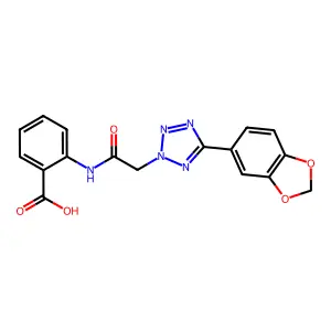 2-({[5-(1,3-benzodioxol-5-yl)-2H-tetrazol-2-yl]acetyl}amino)benzoic acid structure