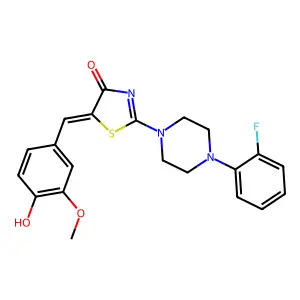 (5Z)-2-[4-(2-fluorophenyl)piperazin-1-yl]-5-(4-hydroxy-3-methoxybenzylidene)-1,3-thiazol-4(5H)-one structure