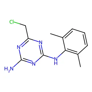 6-(chloromethyl)-N-(2,6-dimethylphenyl)-1,3,5-triazine-2,4-diamine structure
