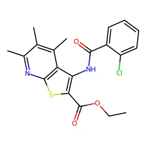 Ethyl 3-(2-chlorobenzamido)-4,5,6-trimethylthieno[2,3-B]pyridine-2-carboxylate structure