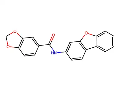 N-dibenzofuran-3-yl-1,3-benzodioxole-5-carboxamide structure