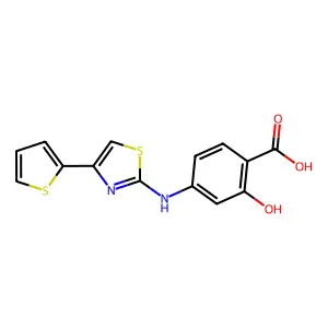4-(4-(Thiophen-2-yl)thiazol-2-ylamino)-2-hydroxybenzoic acid structure