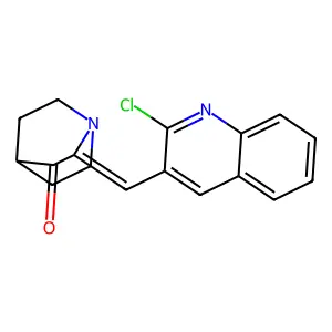 (2E)-2-[(2-chloroquinolin-3-yl)methylidene]-1-azabicyclo[2.2.2]octan-3-one structure
