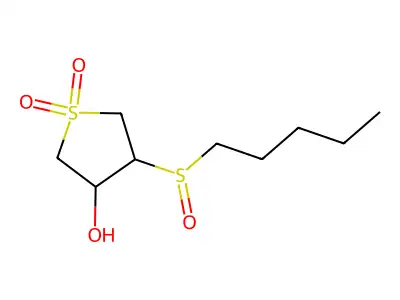 Thiophene-3-ol, 4-pentylsulfinyltetrahydro-, 1,1-dioxide structure