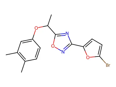 3-(5-Bromofuran-2-yl)-5-[1-(3,4-dimethylphenoxy)ethyl]-1,2,4-oxadiazole structure