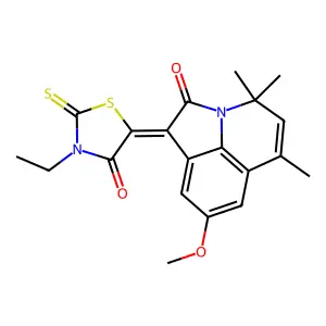 (1Z)-1-(3-ethyl-4-oxo-2-thioxo-1,3-thiazolidin-5-ylidene)-8-methoxy-4,4,6-trimethyl-4H-pyrrolo[3,2,1-ij]quinolin-2(1H)-one structure