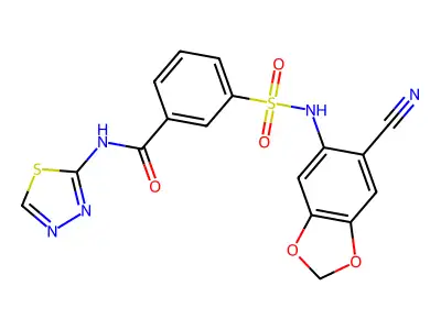 3-[(6-cyano-1,3-benzodioxol-5-yl)sulfamoyl]-N-(1,3,4-thiadiazol-2-yl)benzamide structure