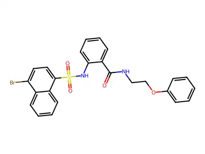 2-[(4-bromonaphthalen-1-yl)sulfonylamino]-N-(2-phenoxyethyl)benzamide structure