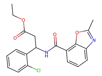 Ethyl 3-(2-chlorophenyl)-3-[(2-methylbenzoxazol-7-yl)carbonylamino]propanoate structure