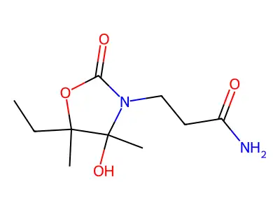 3-(5-Ethyl-4-hydroxy-4,5-dimethyl-2-oxooxazolidin-3-yl)propanamide structure