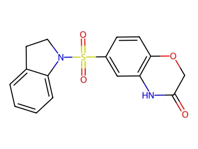 6-(indolinylsulfonyl)-2H,4H-benzo[e]1,4-oxazin-3-one structure
