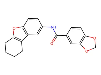 N-(6,7,8,9-tetrahydrodibenzofuran-2-yl)-1,3-benzodioxole-5-carboxamide structure